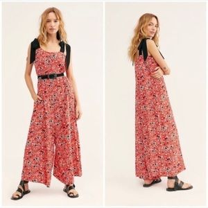 Free People Red oversized  Floral Jumpsuit